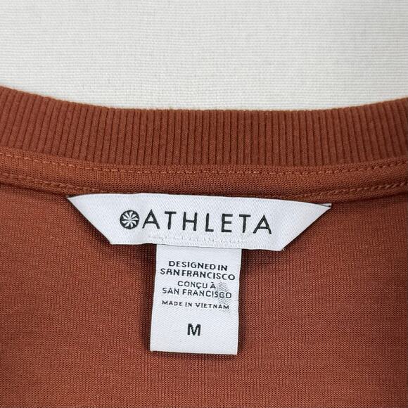 Athleta Women's Harlow Hybrid Woven Knit Tee Top Medium Rust - Picture 3 of 16